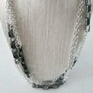 Chico's Necklace Heavy Silver & Gunmetal Links Double Strand 56" Perfect 16402
